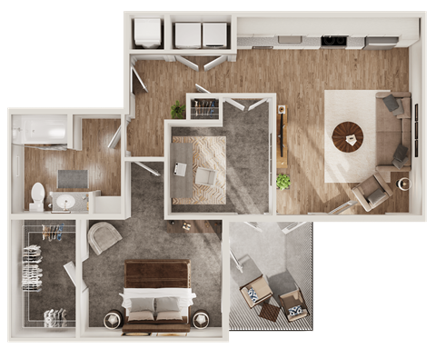 Floor plan for 1 bed, 1 bath, 849 sqft